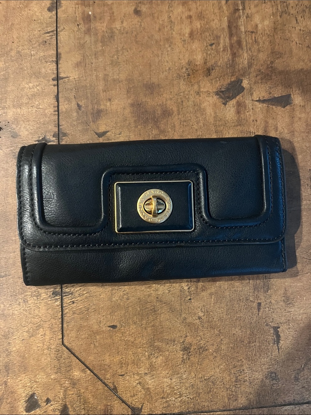 Marc by Marc Jacobs Black Leather Turn-Lock Wallet with Gold Hardware